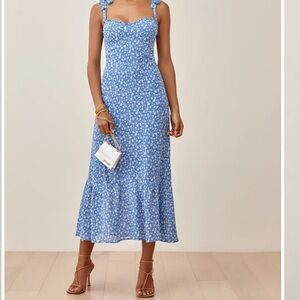 Reformation Light Blue Nikita Floral Midi Dress